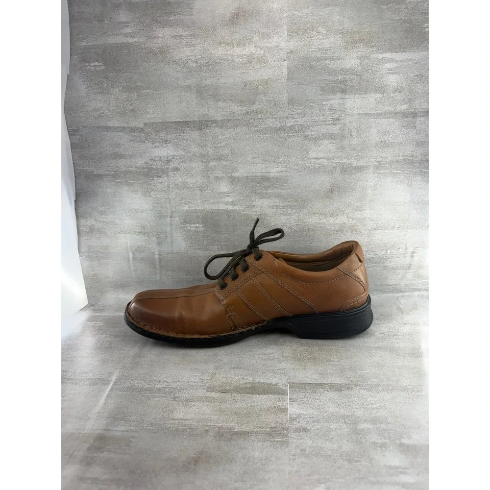 Clarks Collection Men Sz 13 Tan Leather Bicycle Toe Lace Up Oxford Shoes